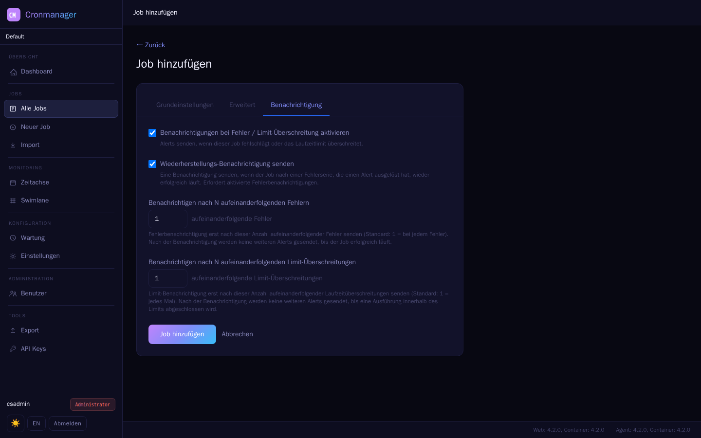 Job-Editor — Benachrichtigungen