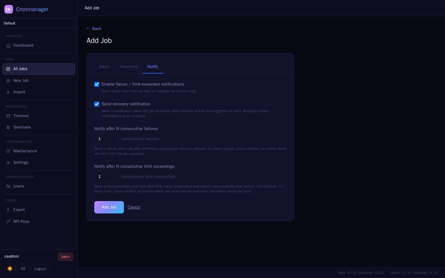 Job Editor — Notifications